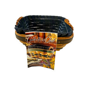 2000 Longaberger Renewal Basket w/Blue Plaid Liner & Protector 6.75L 5.25W 3.25H